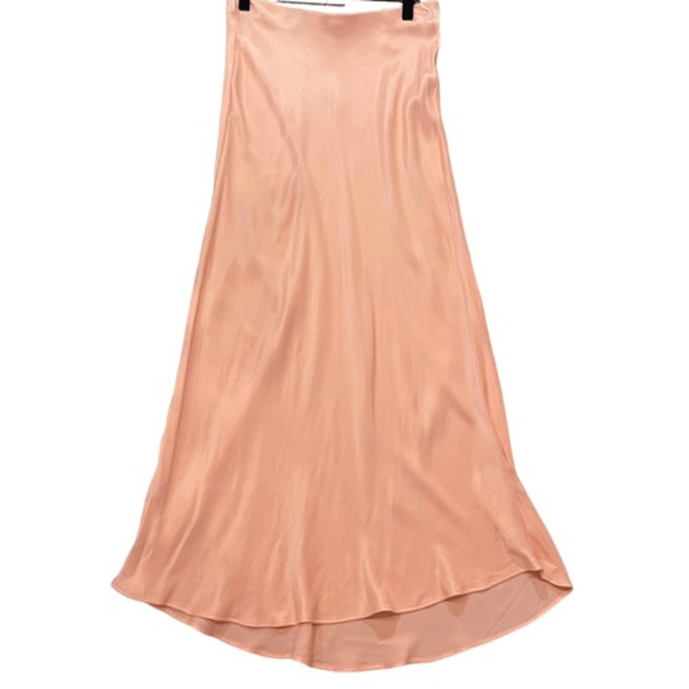 Zara Peach Satin Midi Skirt Bias Cut Viscose Slip Skirt XS Feminine Romantic - Picture 3 of 10